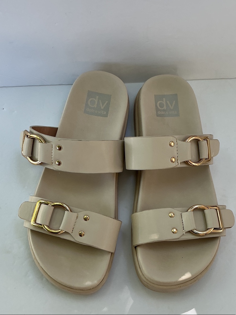 DV by Dolce Vita Neutral Beige Double Buckle Slide Sandals